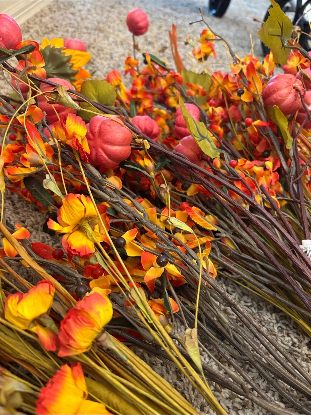 Autumn Pumpkin and Wildflower Faux Spray - Pink & Orange